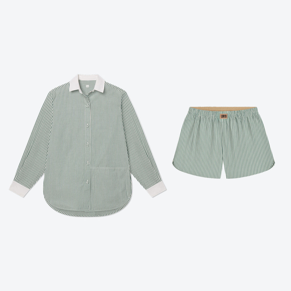Airy Cotton Curved Hem Long Sleeve Short Set