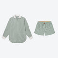Airy Cotton Curved Hem Long Sleeve Short Set