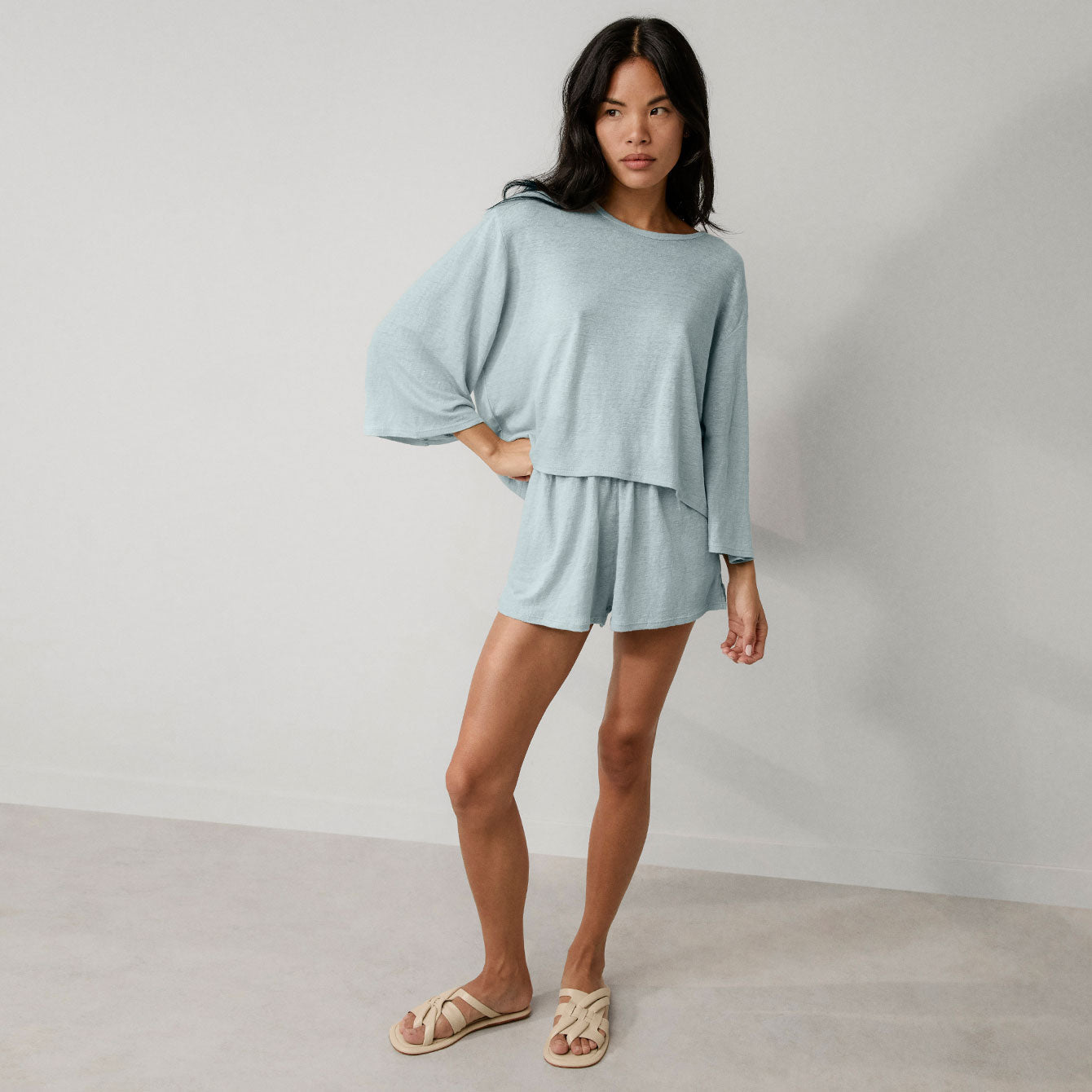 Linen Knit Side Slit Short
