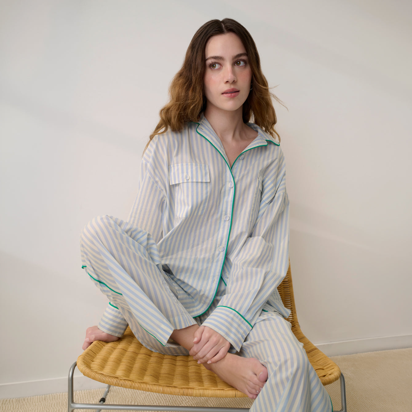 Airy Cotton Piped Wide Leg Pant