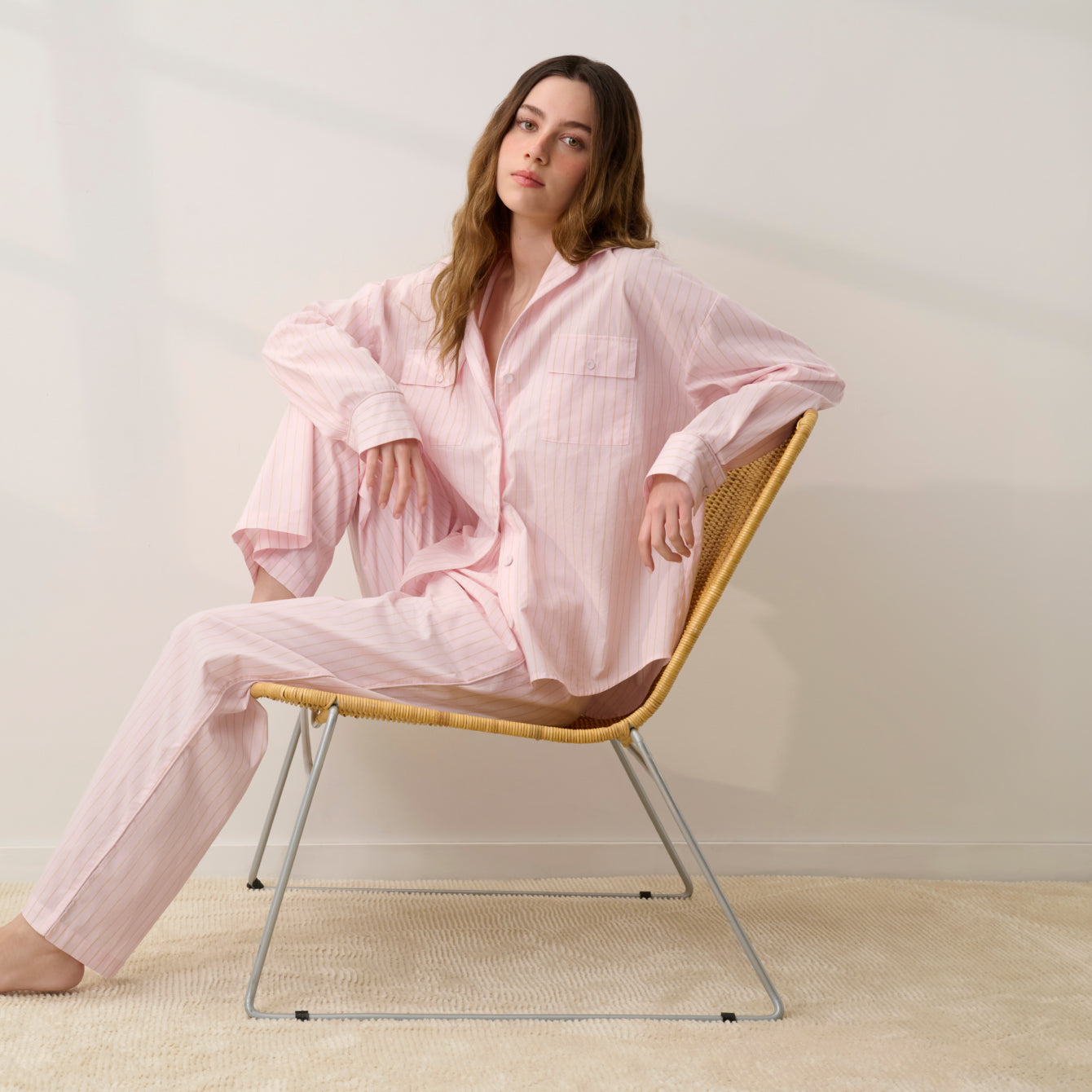 Airy Cotton Piped Button Down