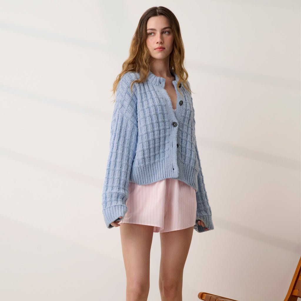 Cloud Cotton Basket Stitch Cardigan