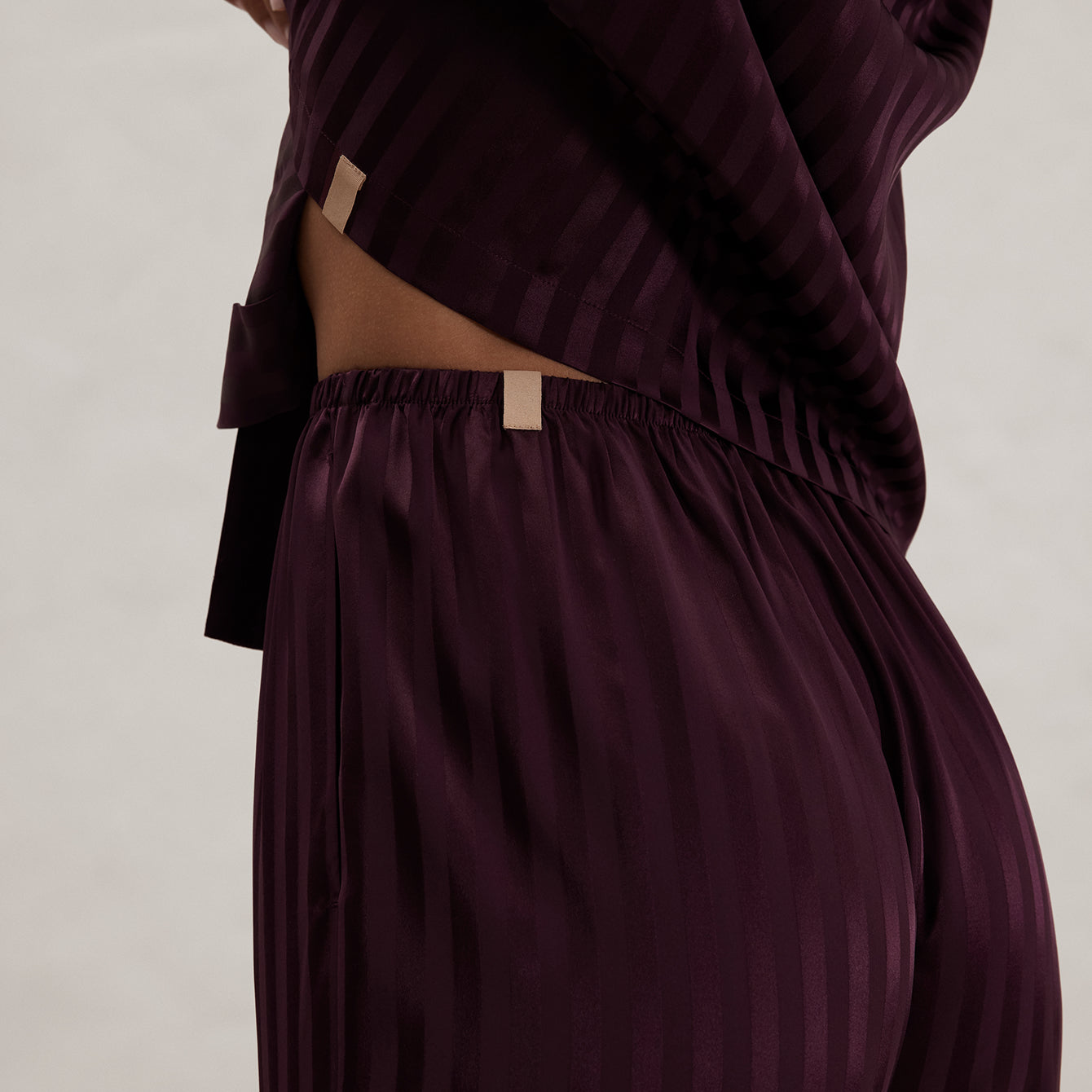 Washable Silk Striped Jacquard Long Sleeve Pant Set