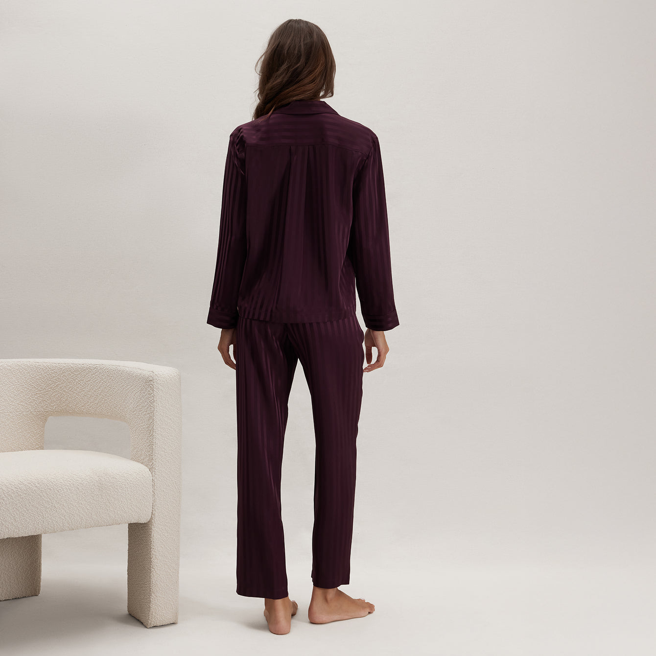 Washable Silk Striped Jacquard Long Sleeve Pant Set