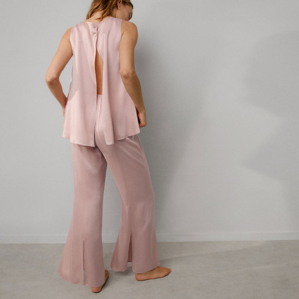 Washable Silk Back Slit Pant Set
