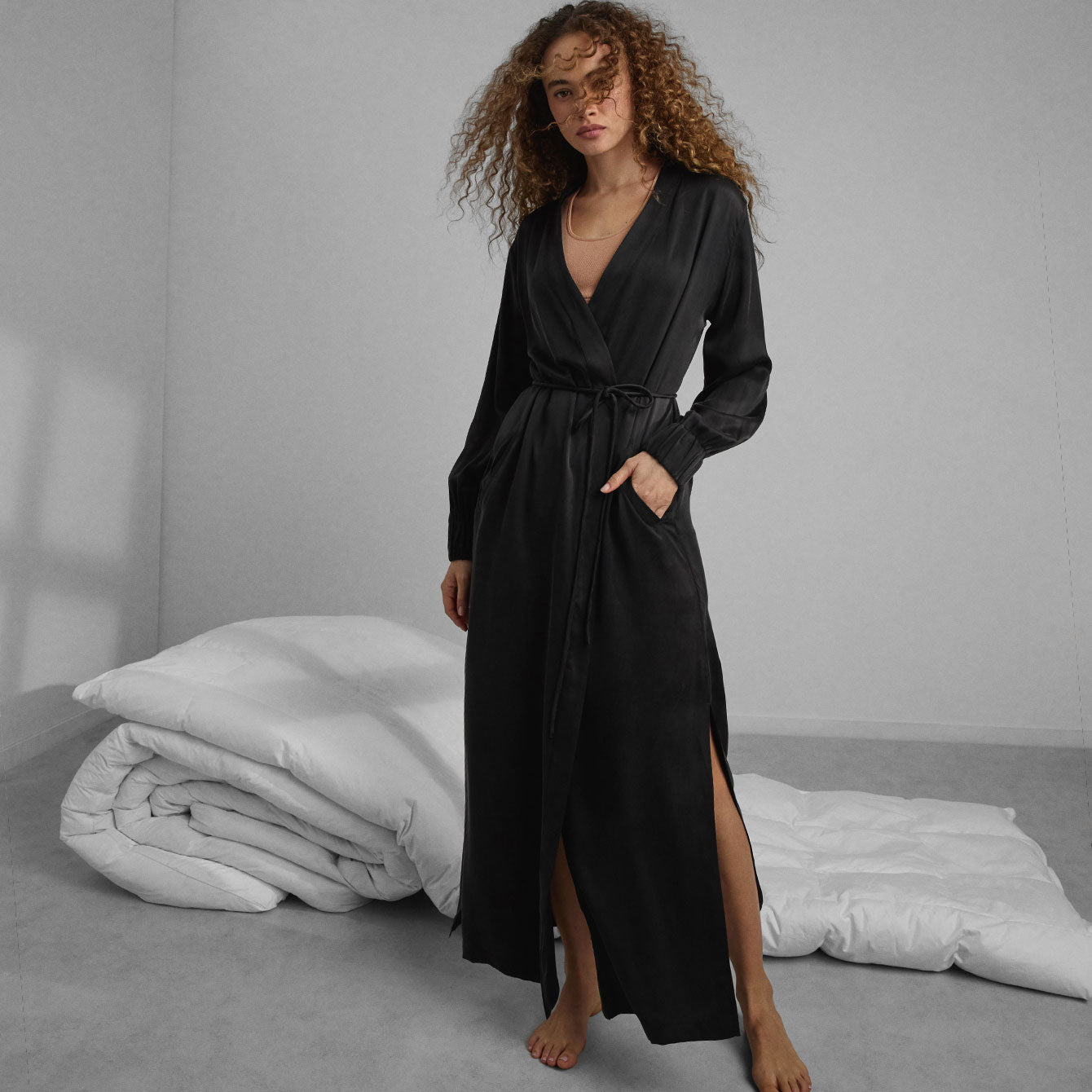 Washable Silk Long Robe