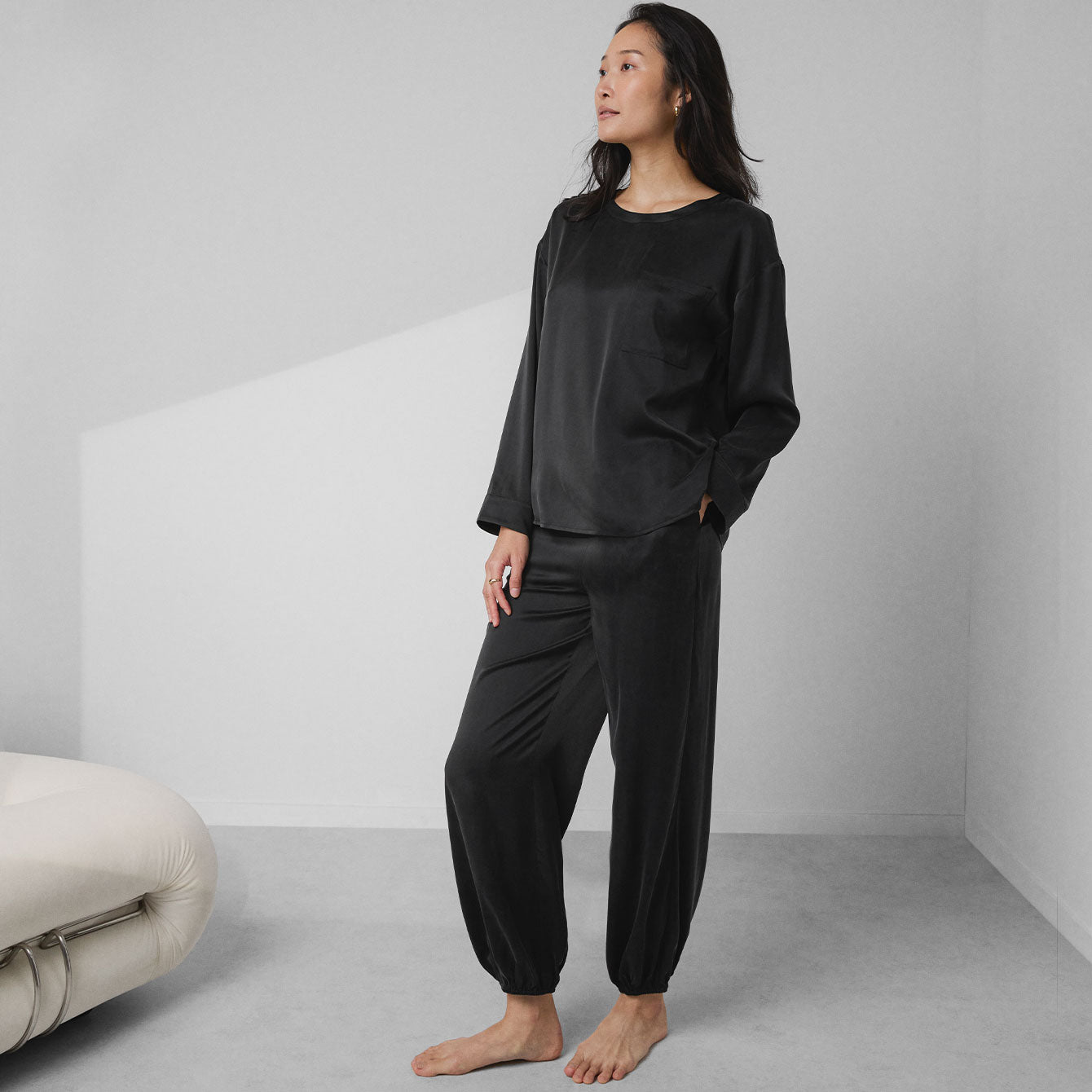 Washable Silk Long Sleeve Jogger Pant Set